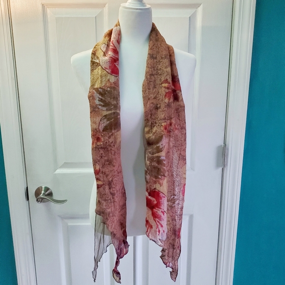 Floral Scarf Brown, red, green EUC - Picture 9 of 16